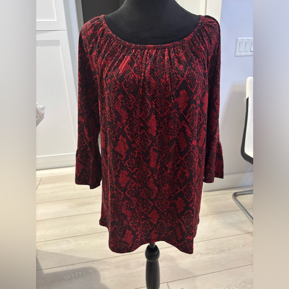 Michael Kors Women Red Black Shirt New NWT Long Sleeve Cotton#626